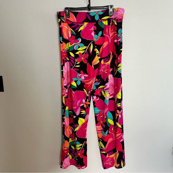 New Trina Turk Black Pink Bright Floral Swim Cover Up Fold Over Pants size M - Picture 2 of 5